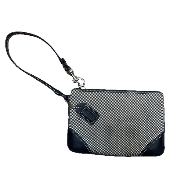 Coach Handbags - Vintage Coach Small Wristlet Black Checkered Fabric and Leather